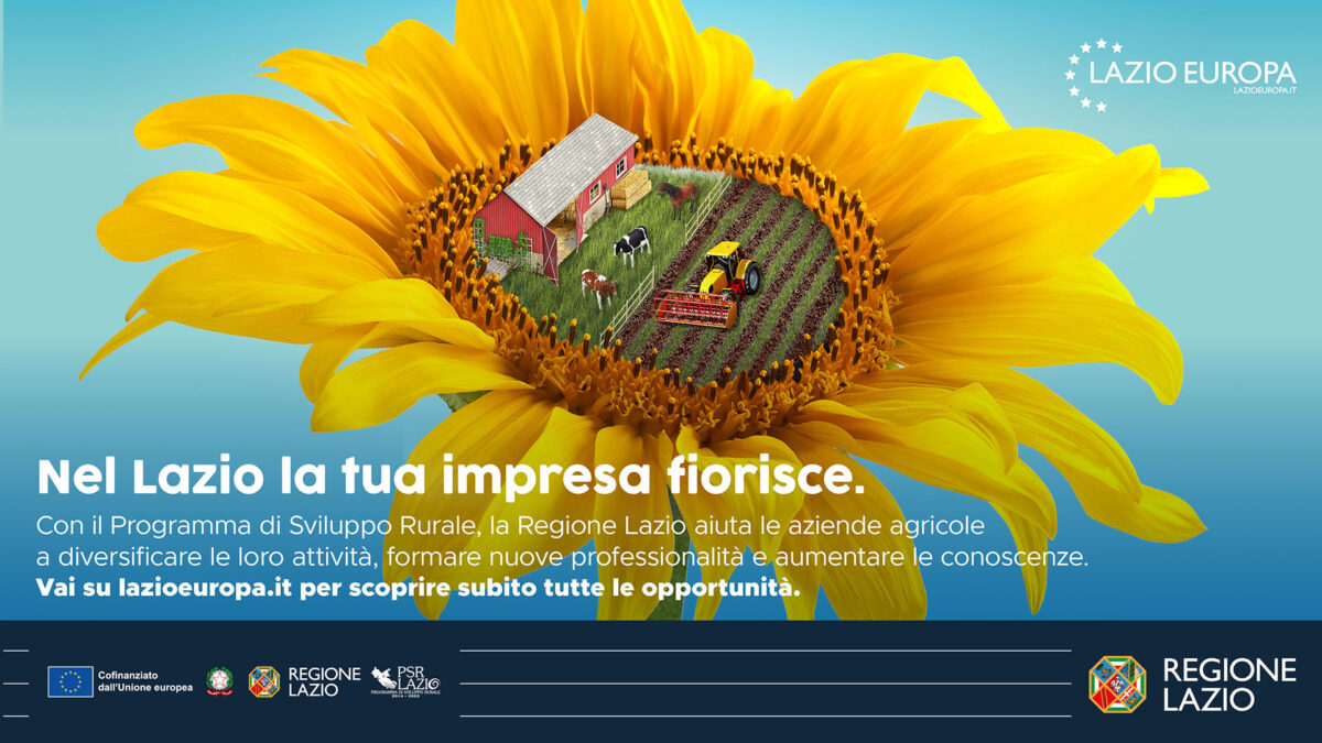 Immagine promo della campagna "Nel Lazio la tua impresa Fiorisce" con link alla pagina dedicata