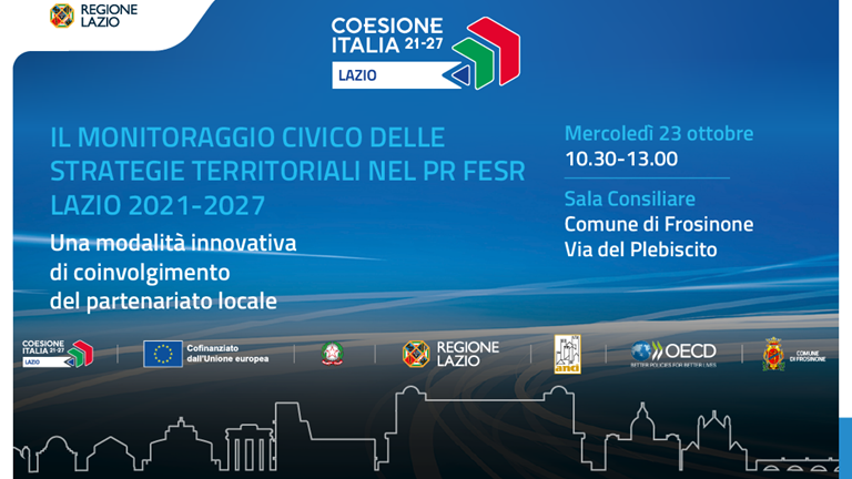 PR FESR OP 5 - Monitoraggio civico: in contro a Frosinone (23 ottobre): dettagli nell'articolo