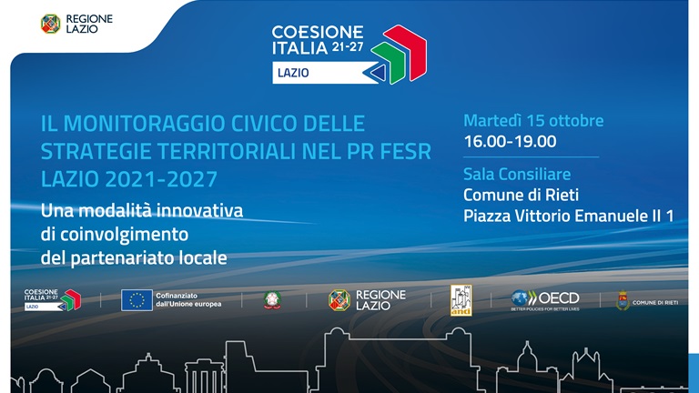 PR FESR - Monitoraggio Strategie territoriali (Rieti, 15 ottobre) - dettagli nell'articolo