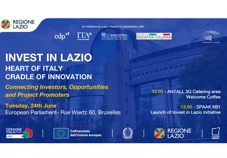 Presentazione Invest in Lazio (Parlamento europeo, Bruxelles, 24 giugno): dettagli nell'articolo