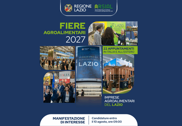 Regione Lazio e Arsial, programma fieristico 2027: aperta la manifestazione di interesse. Dettagli nell'articolo